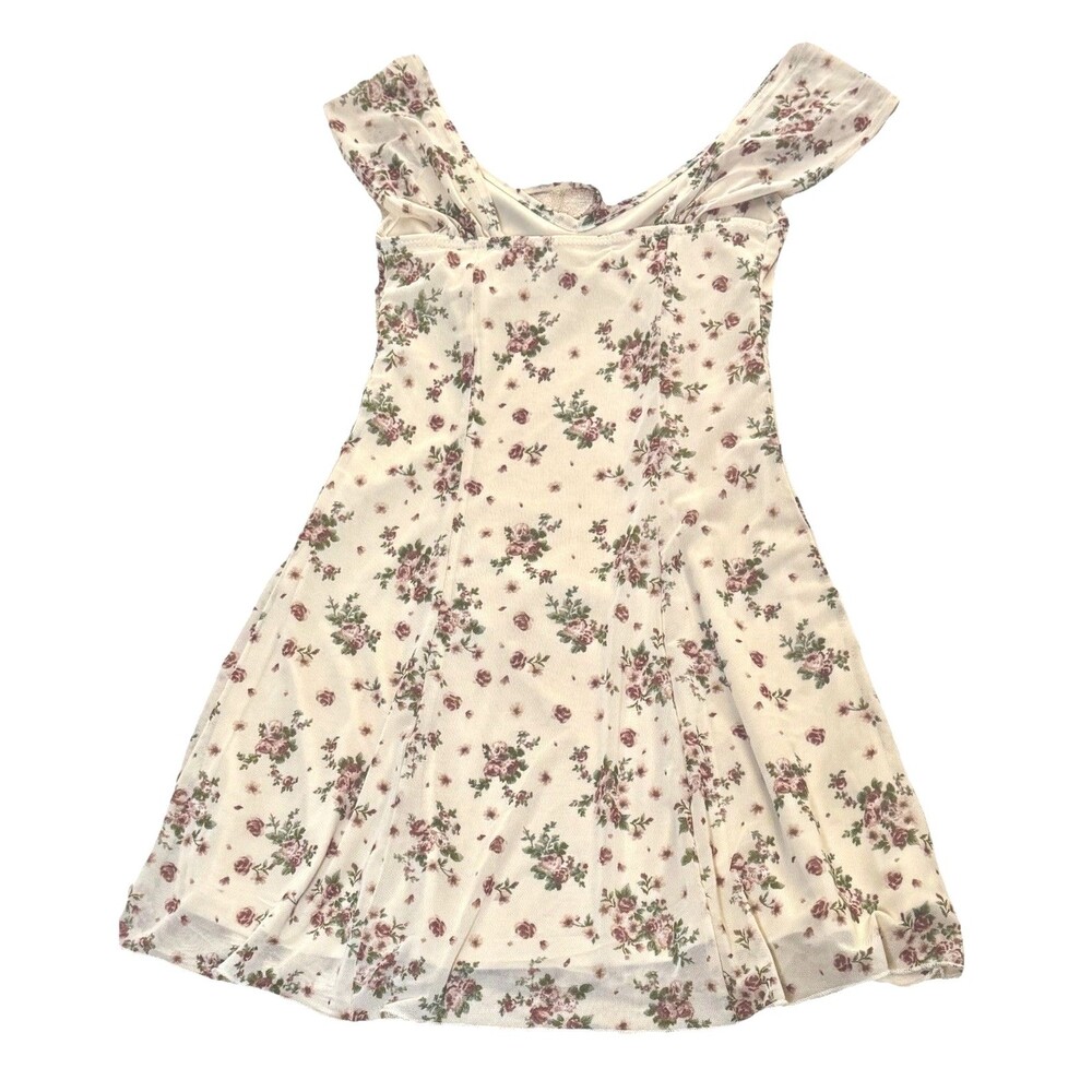 No Comment Floral Mesh Mini Dress S Cottagecore Coquette Sheer Overlay NWT - Picture 4 of 7